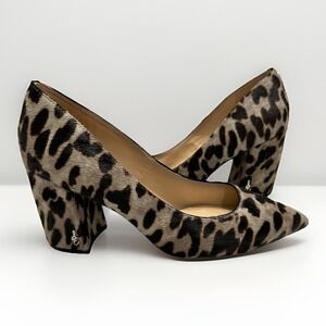 Sam Edelman Tatiana LeopardPrint Genuine Calf Hair‎ Block Heel Pump Size 8M